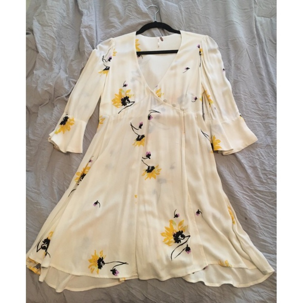 Free people white floral print dress xs